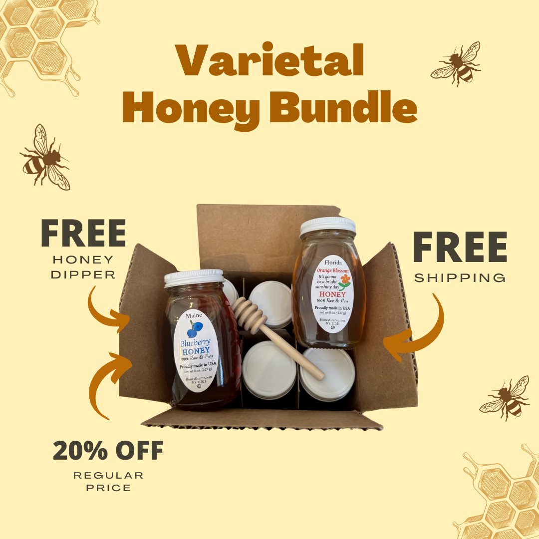 Share The Sweetness & Save 20%: Choose 6 Varietal Honeys + Free Shipping + Free Honey Dipper!