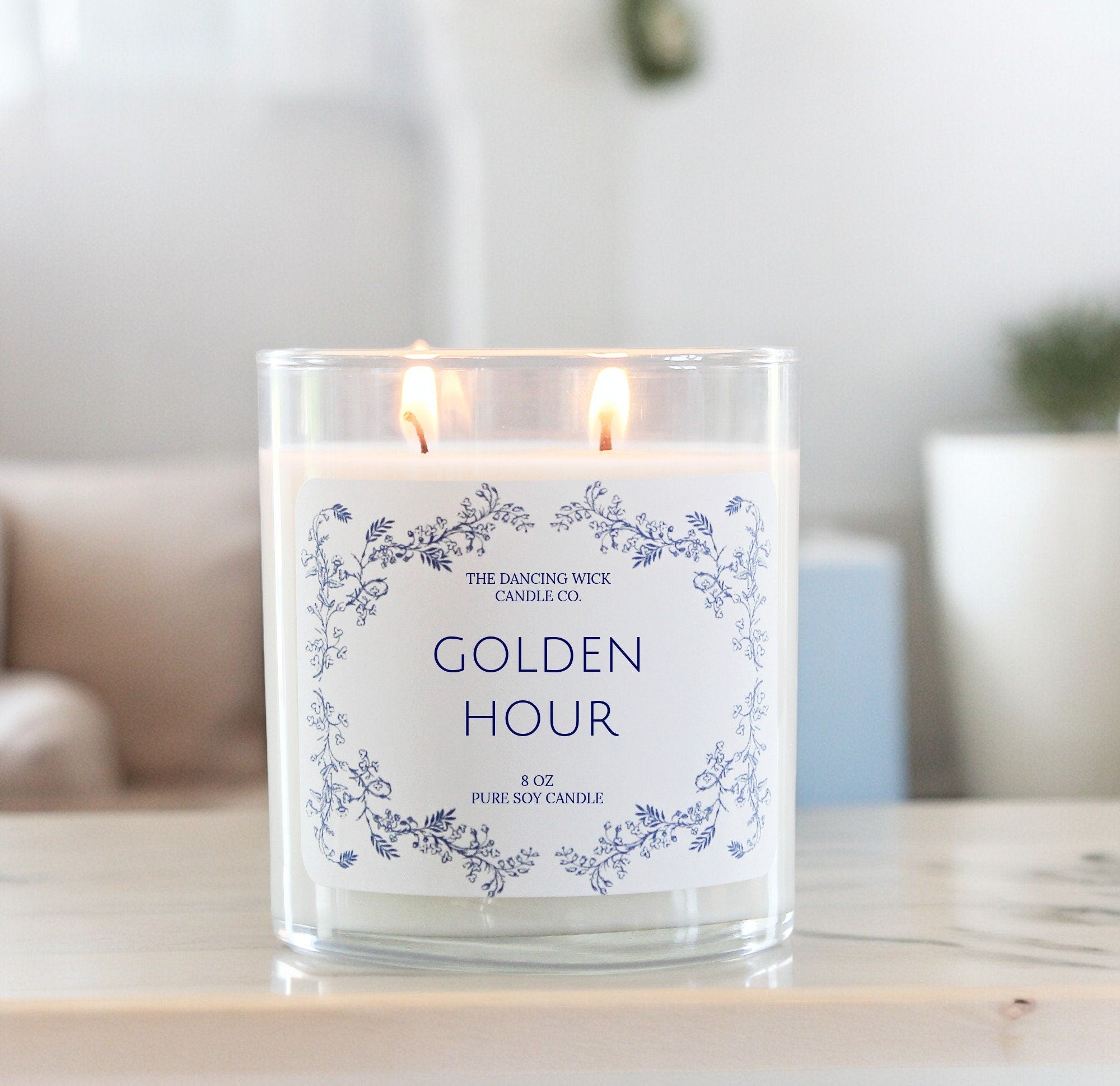 Tumbler Jar Double Wick Blue Toile Soy Candle